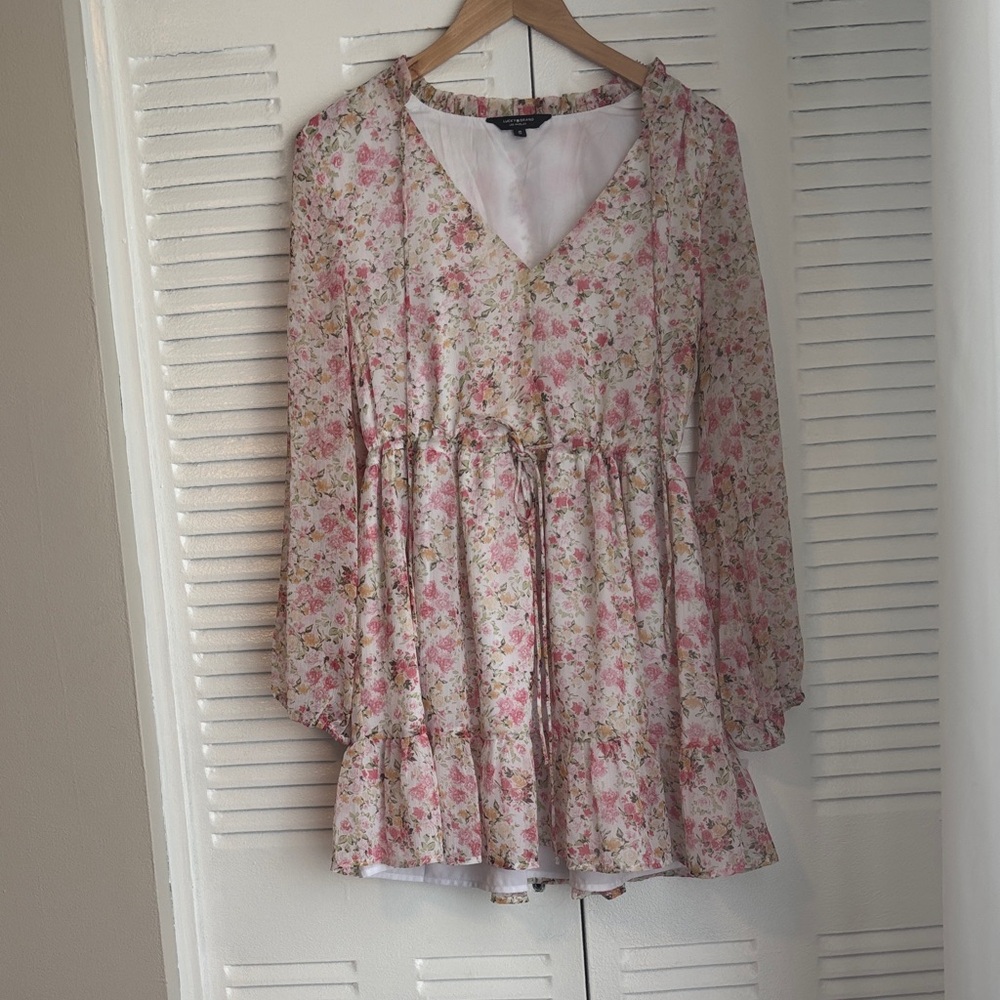 Lucky Brand Floral Mini Dress Size M Boho Chic Long Sleeve Romantic - Picture 2 of 10